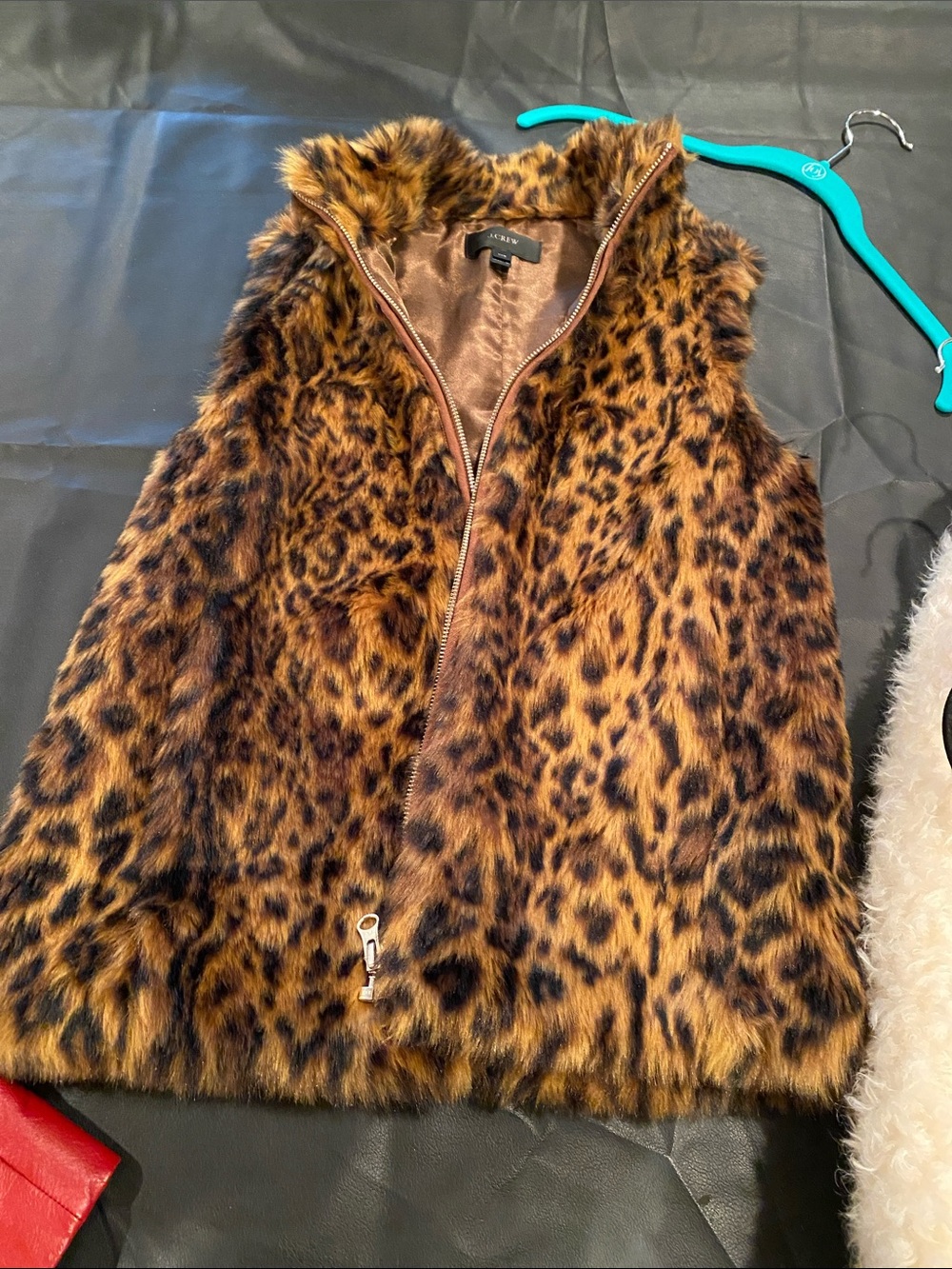 J. Crew Faux Leopard Fur Zip-Front Vest - Brown/Black